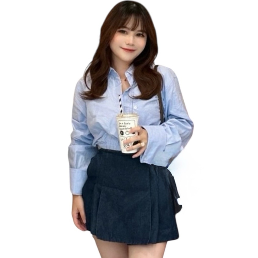 Zara Cropped Poplin Shirt in Light Blue Size Small
